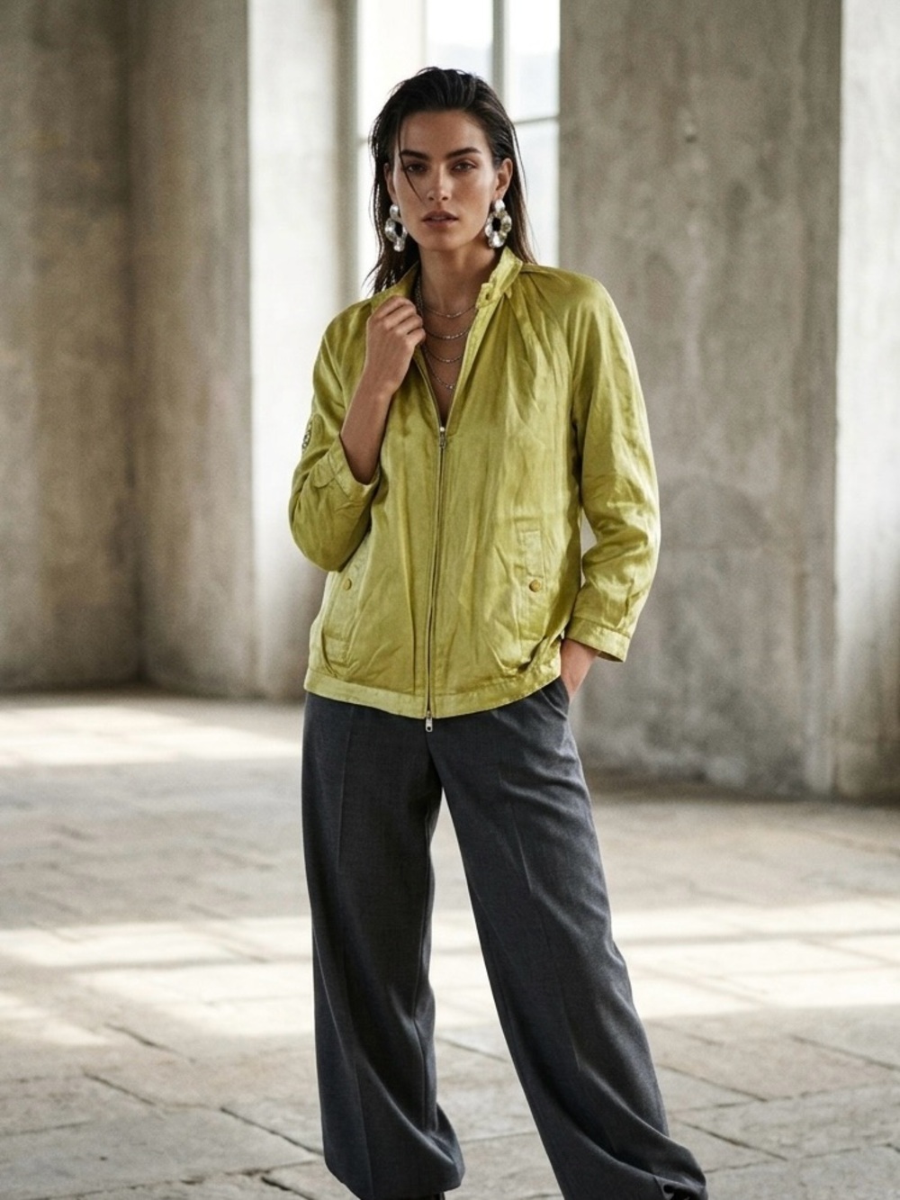 BOSS Hugo Boss Shimmery Chartreuse Full Zip Jacket Metallic US 8